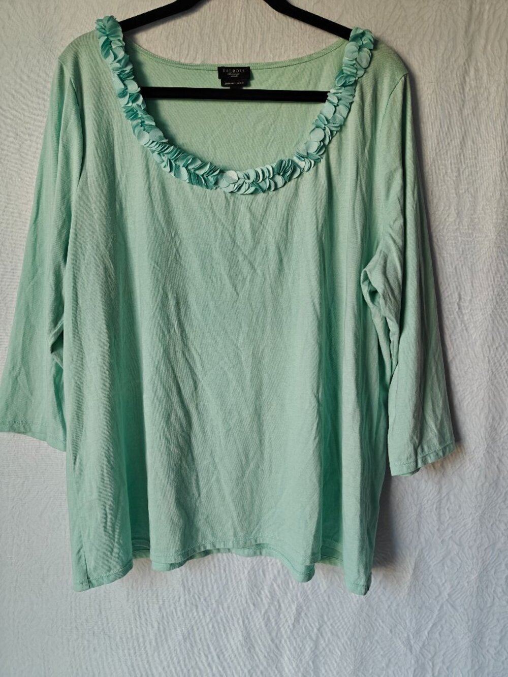 TALBOTS Womens Turquoise Blue Super Soft Pima Cotton Ruffle Blouse Size 2X